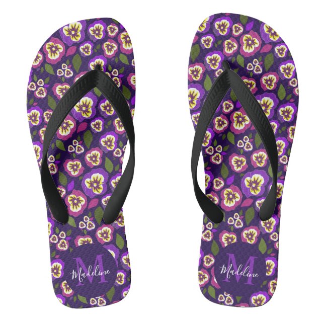 Cute Pansies Pattern Purple Monogram Jandals (Footbed)