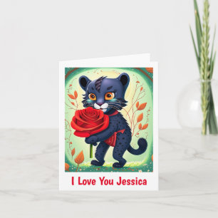 Cute Panther I Love You Personalised Name Card