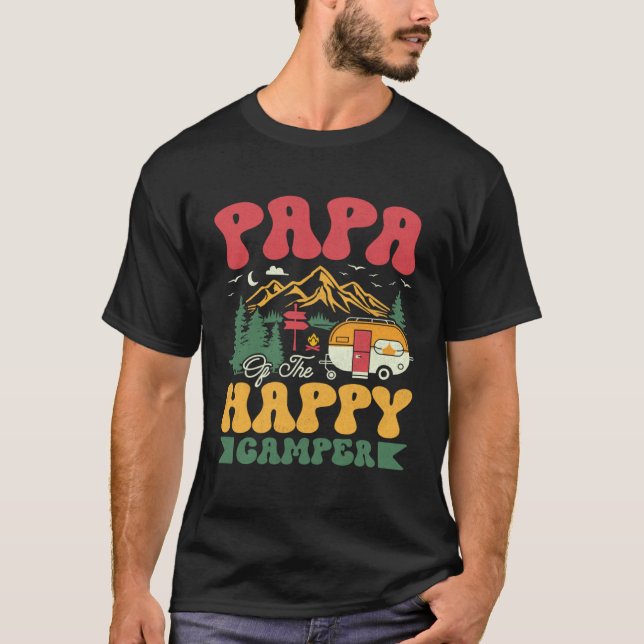 Cute Papa Of The Happy Camper Groovy Camping Trip T-Shirt (Front)