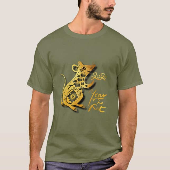Cute Paper-cut Chinese New Year Rat Men colour Tee (Front)