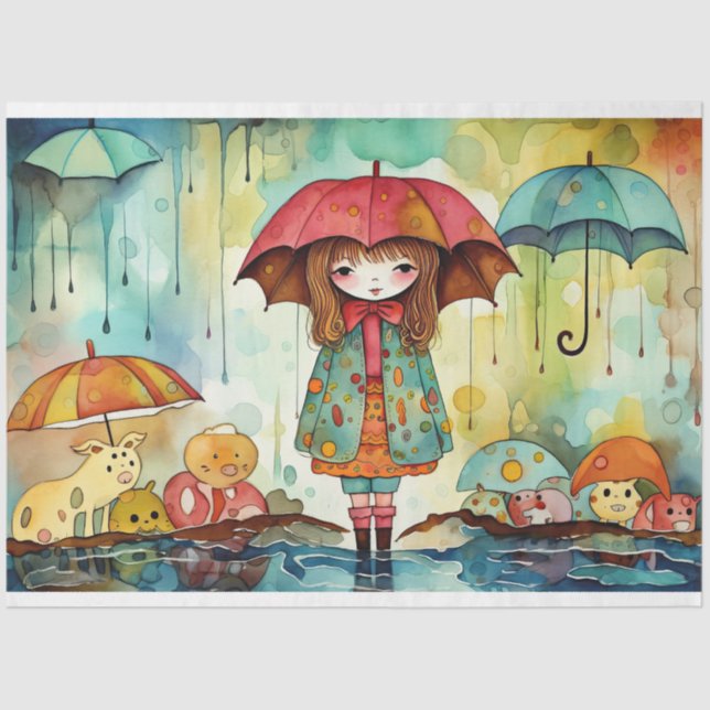 Cute Paper Doll Girl Watercolor Collage Decoupage  (Front)