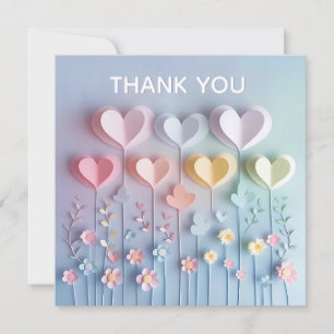 Cute Paper Hearts and Flowers Thank You