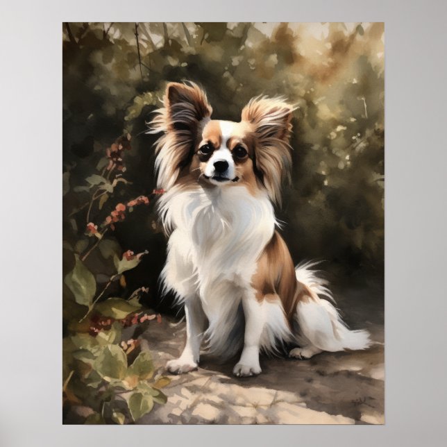 Cute Papillon Dog Art Print Poster (Front)