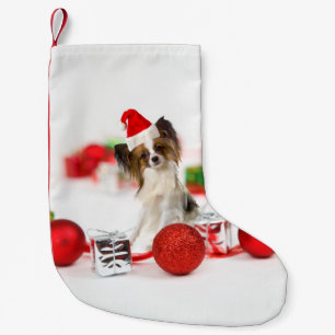 Cute Papillon Dog Christmas Santa Hat Small Christmas Stocking