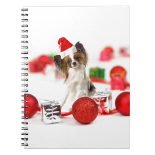 Cute Papillon Dog Christmas Santa Hat Spiral Notebook