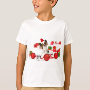 Cute Papillon Dog Christmas Santa Hat T-Shirt