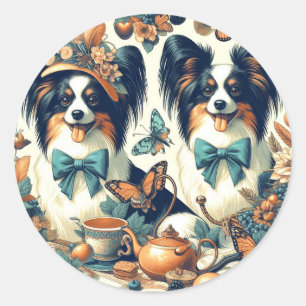 Cute Papillon Dog Illustration Classic Round Sticker