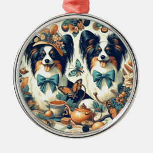 Cute Papillon Dog Illustration Metal Tree Decoration