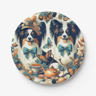 Cute Papillon Dog Illustration Paper Plate