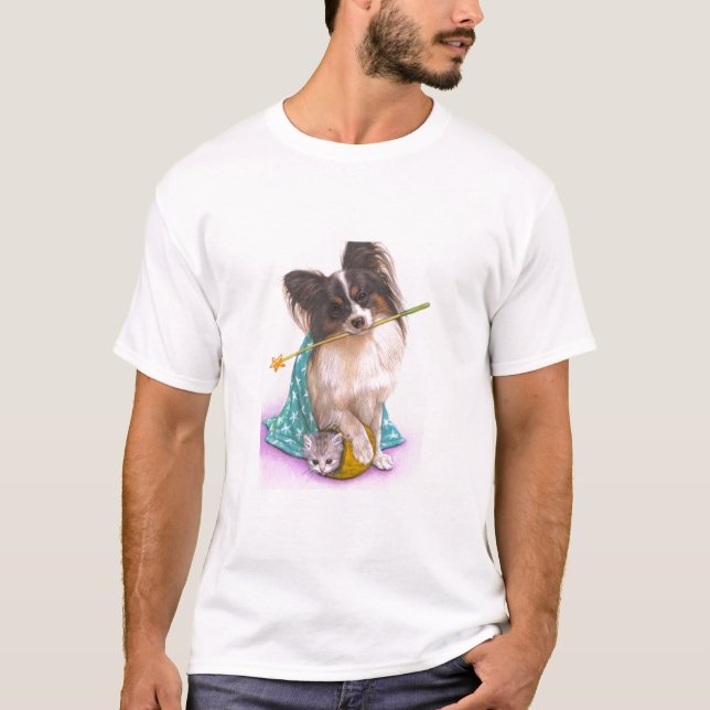 Cute Papillon Dog Puppy Wizard Kitten T-Shirt (Front)