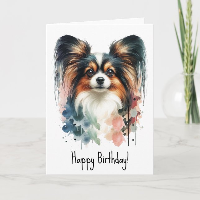 Cute Papillon Dog Watercolor Art Card (Front)