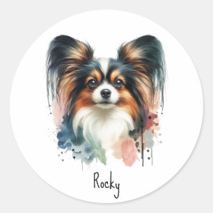 Cute Papillon Dog Watercolor Art  Classic Round Sticker