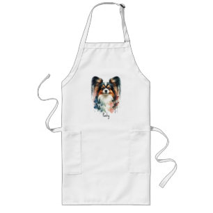 Cute Papillon Dog Watercolor Art  Long Apron