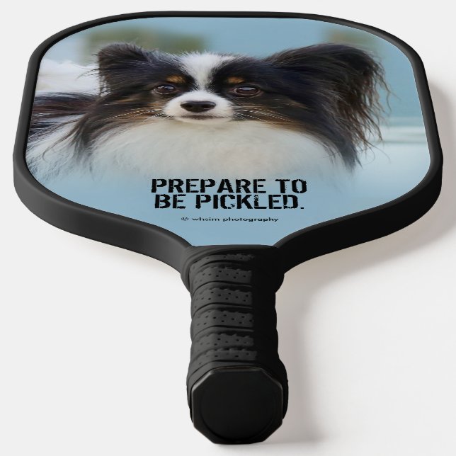 Cute Papillon Toy Spaniel Dog at the Dock Pickleball Paddle (Laydown)