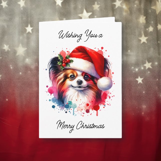 Cute Papillon Watercolor Personalised Christmas Card (Creator Uploaded)