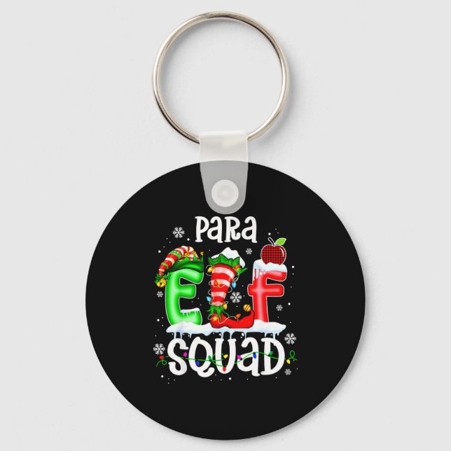 Cute Para Elf Squad Funny Christmas Elf Kids Teach Key Ring (Front)
