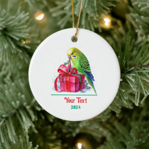 Cute Parakeet and Christmas Gift Ceramic Tree Decoration