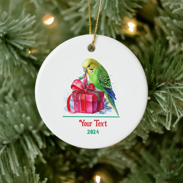 Cute Parakeet and Christmas Gift Ceramic Tree Decoration (Tree)