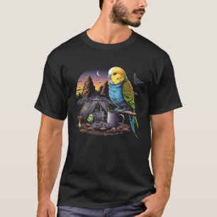 Cute Parakeet Budgie Bird Drinking Coffee In The C T-Shirt