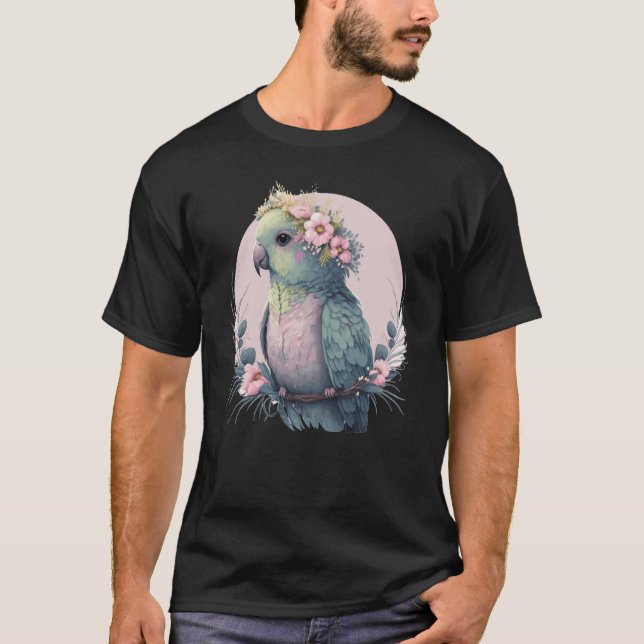 Cute Parakeet Budgie Bird Flower Crown Pet Birds T-Shirt (Front)