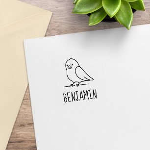 Cute Parakeet Parrot Bird Custom Name Rubber Stamp
