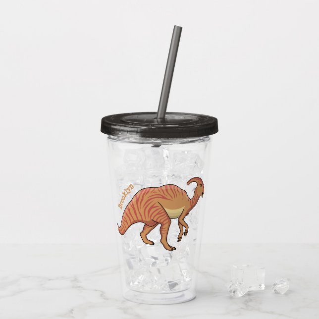 Cute parasaurolophus dinosaur cartoon illustration acrylic tumbler (Back Ice)