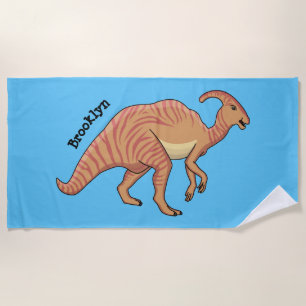 Cute parasaurolophus dinosaur cartoon illustration beach towel