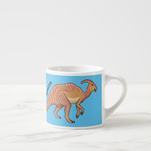 Cute parasaurolophus dinosaur cartoon illustration espresso cup