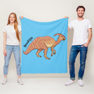 Cute parasaurolophus dinosaur cartoon illustration fleece blanket