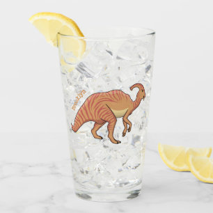 Cute parasaurolophus dinosaur cartoon illustration glass