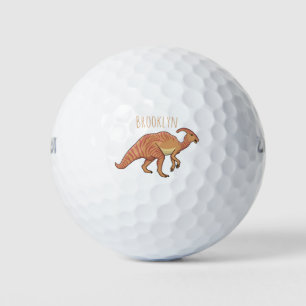 Cute parasaurolophus dinosaur cartoon illustration golf balls