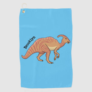 Cute parasaurolophus dinosaur cartoon illustration golf towel