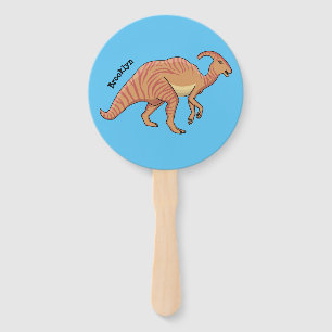 Cute parasaurolophus dinosaur cartoon illustration hand fan