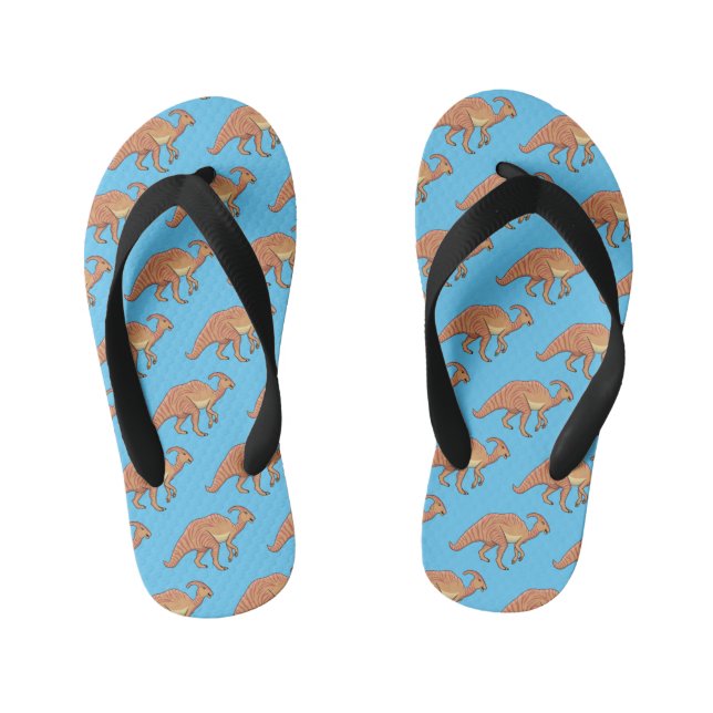 Cute parasaurolophus dinosaur cartoon illustration kid's jandals (Footbed)