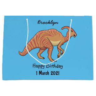 Cute parasaurolophus dinosaur cartoon illustration large gift bag