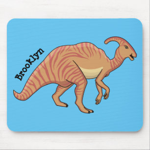 Cute parasaurolophus dinosaur cartoon illustration mouse pad