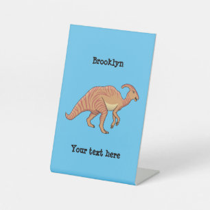 Cute parasaurolophus dinosaur cartoon illustration pedestal sign