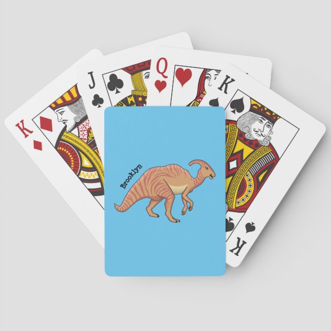 Cute parasaurolophus dinosaur cartoon illustration playing cards (Back)