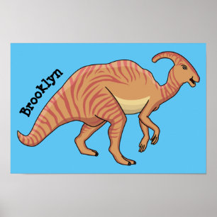 Cute parasaurolophus dinosaur cartoon illustration poster