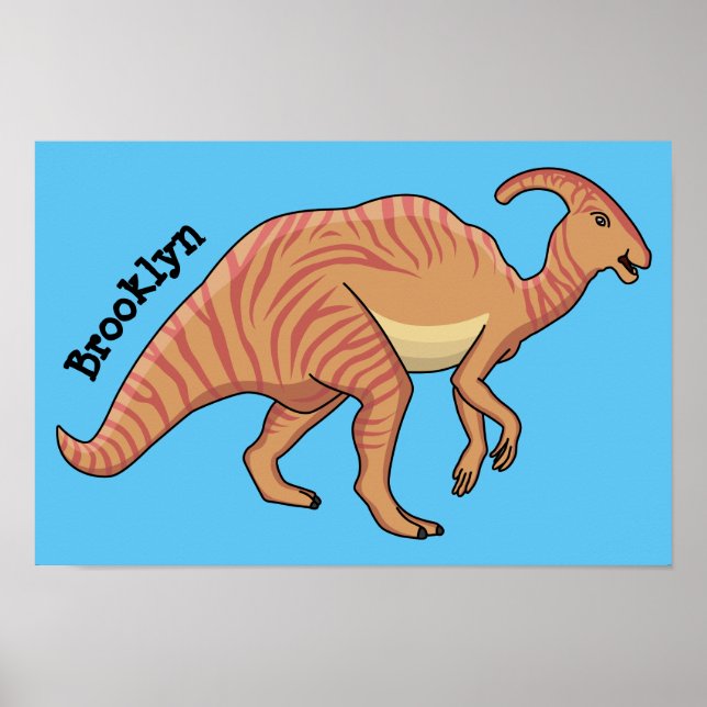 Cute parasaurolophus dinosaur cartoon illustration poster (Front)