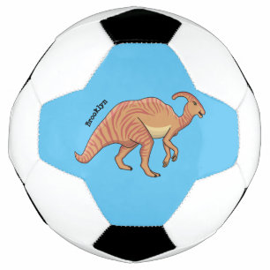 Cute parasaurolophus dinosaur cartoon illustration soccer ball