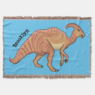 Cute parasaurolophus dinosaur cartoon illustration throw blanket