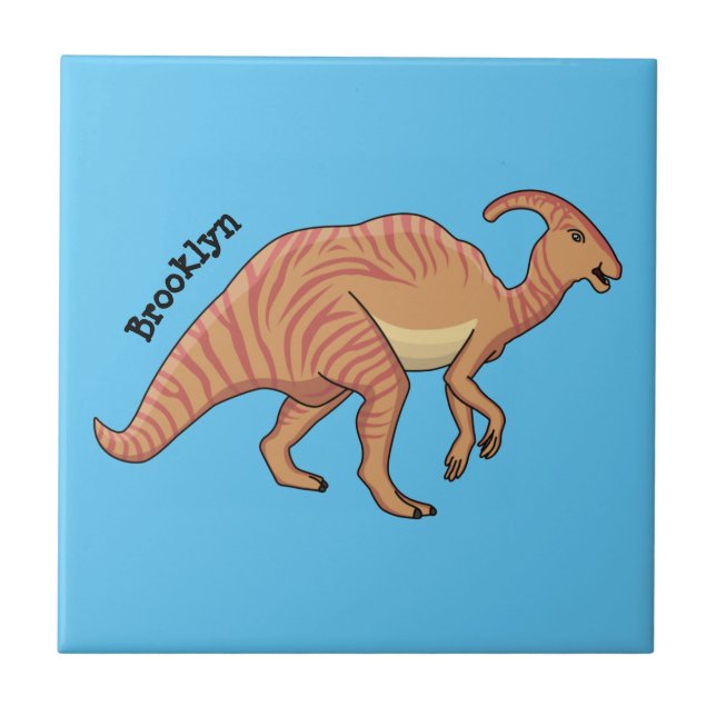 Cute parasaurolophus dinosaur cartoon illustration tile (Front)