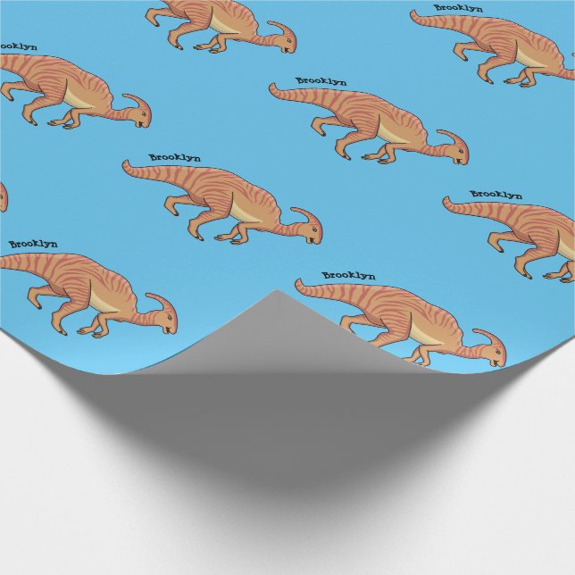 Cute parasaurolophus dinosaur cartoon illustration wrapping paper (Corner)