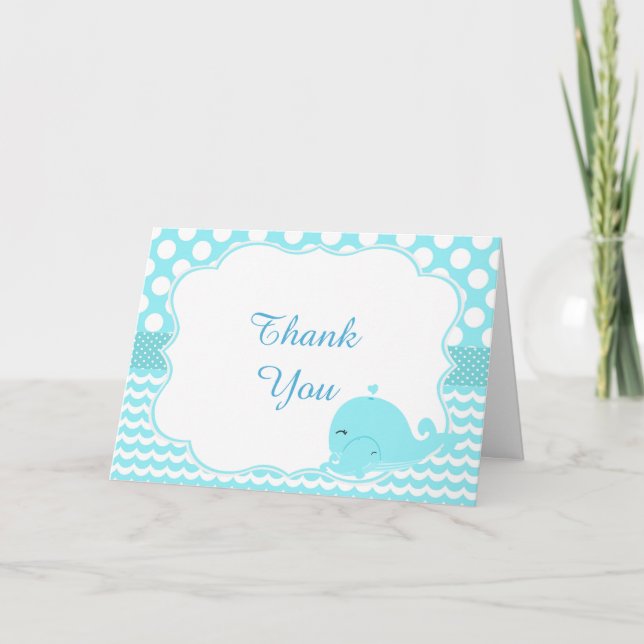 Cute Parent & Baby Whale Blue Boy Baby Thank You (Front)