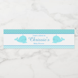 Cute Parent & Baby Whale Blue Boy Water Bottle Label