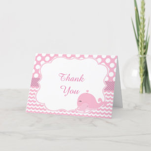 Cute Parent & Baby Whale Pink Girl Baby Thank You Card