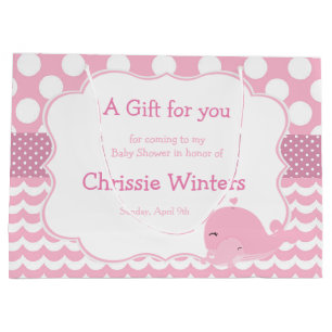Cute Parent & Baby Whale Pink Girl Baby Thank You Large Gift Bag
