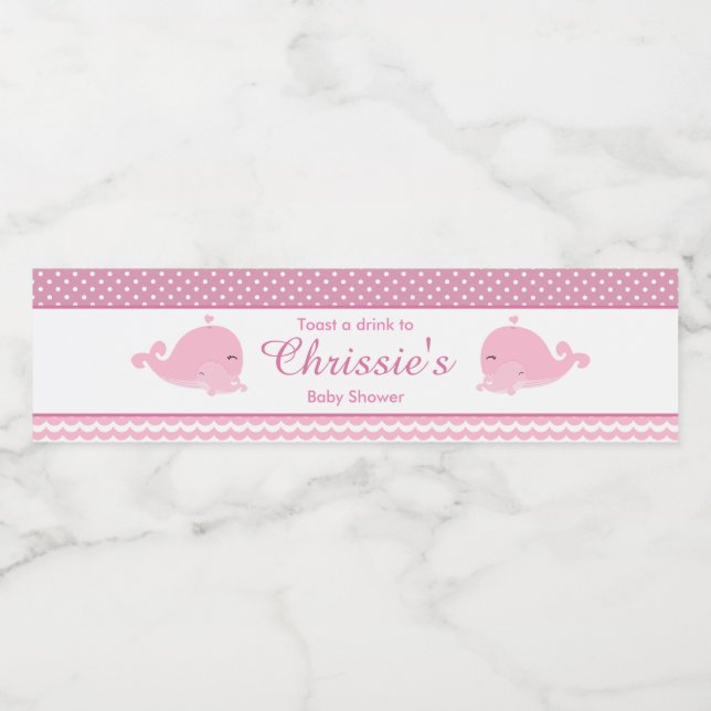 Cute Parent & Baby Whale Pink Girl Baby Water Bottle Label (Single Label)