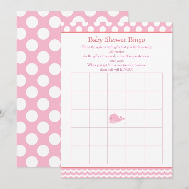 Cute Parent & Baby Whale Pink Girl Bingo Invitation (Front/Back)